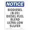 Signmission OSHA Notice Sign, 10" H, 7" W, Rigid Plastic, Biodiesel (B-20) Diesel Fuel Blend Sign, Portrait OS-NS-P-710-V-10353 - alternate 1